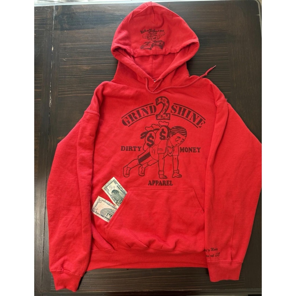 Grind‎ 2 Shine Dirty Money Hoodie Men's Medium Red Heavy Blend Street
